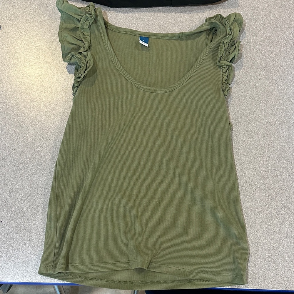 Old Navy Olive Green Tank Top with Ruffle Sleeves